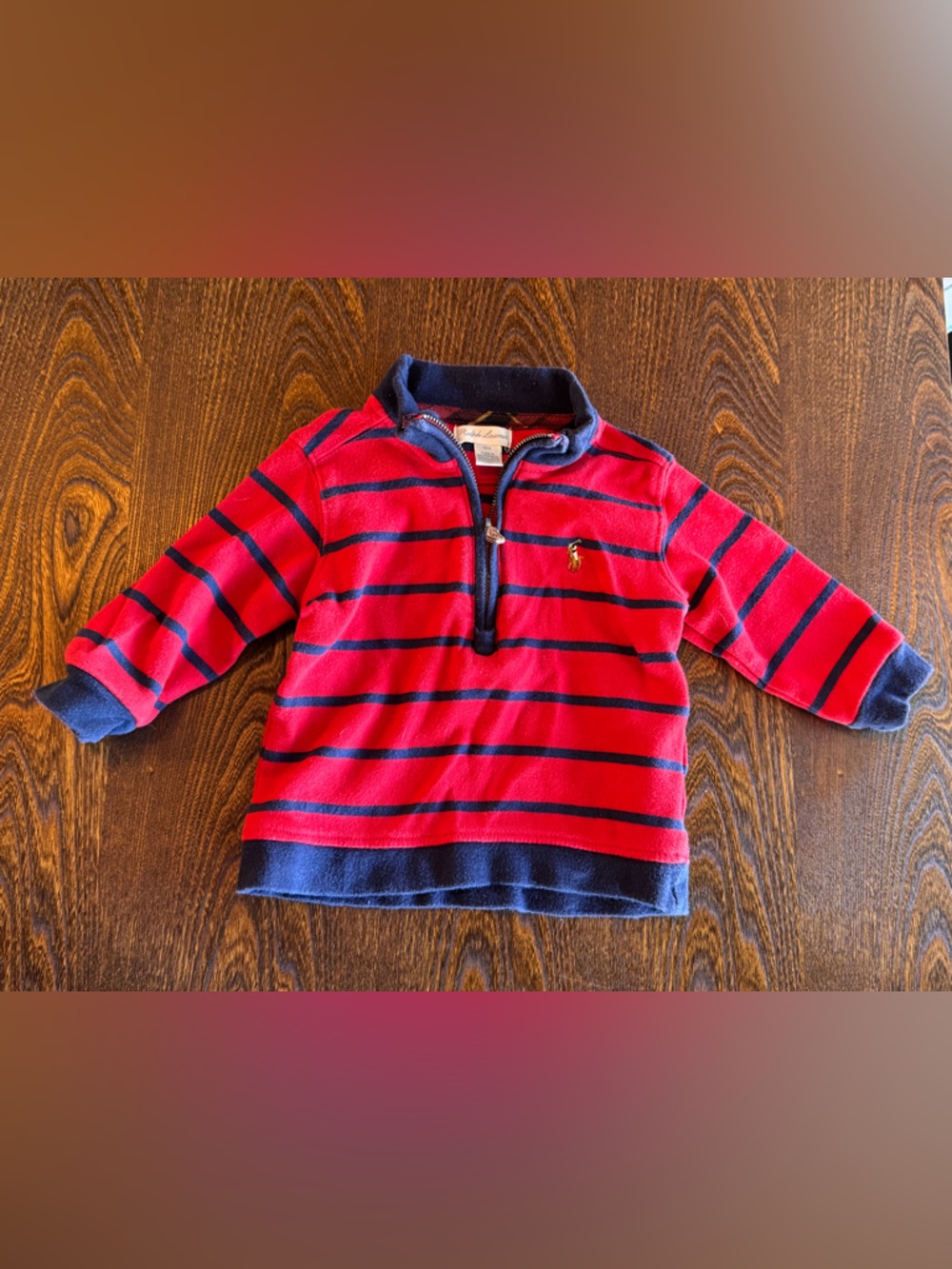 Ralph Lauren Red & Navy Striped 3/4 zip